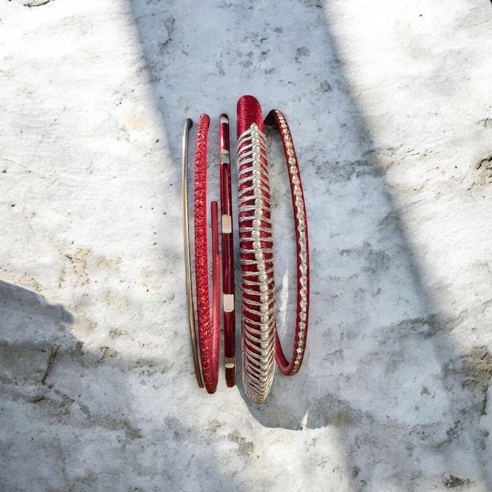 Red and Silver Bangle Set of Five (v)